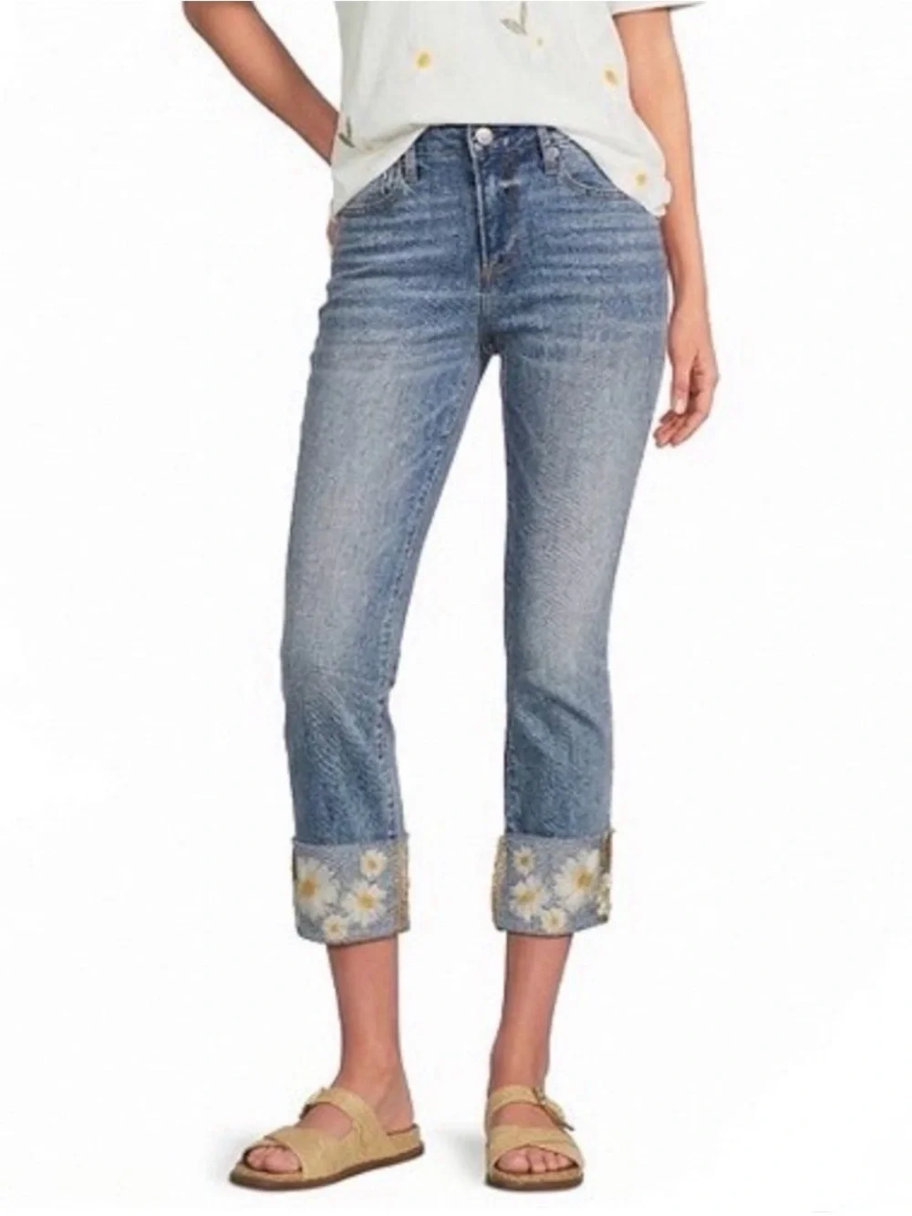 Driftwood Daisy Embroidered Cuff Charlotte Crop Jean